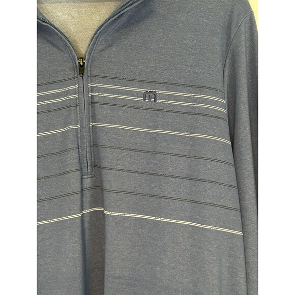Travis Mathew Pullover‎ Men's L Blue Chest Stripes 1/4 Zip Golf Pullover Stretch - Picture 5 of 10